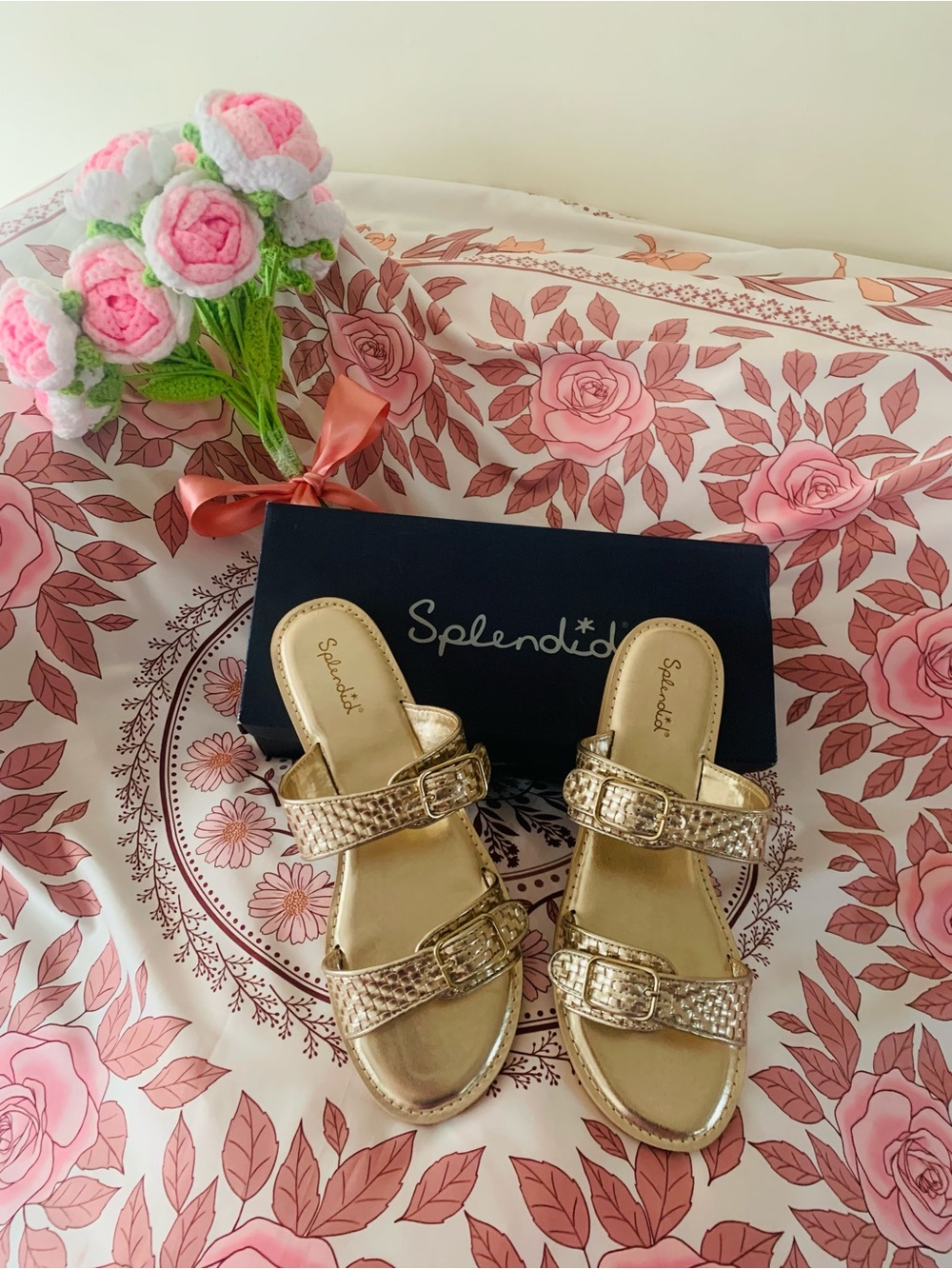 Splendid Syara Woven Sandals Women’s Size 10 Gold Buckle Flat Slide